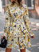 Floral Print Long Sleeve Ruffle Vacation Dress