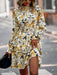 Floral Print Long Sleeve Ruffle Vacation Dress
