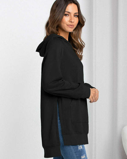 Women's fashion hooded pullover solid color sweater