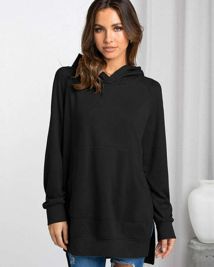 Women's fashion hooded pullover solid color sweater