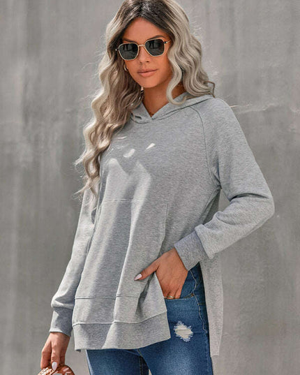 Women's fashion hooded pullover solid color sweater