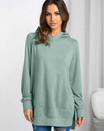 Women's fashion hooded pullover solid color sweater