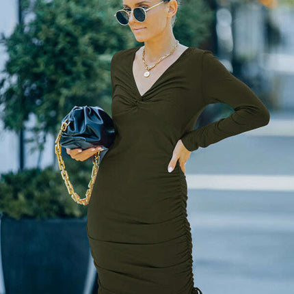 New style long sleeve v-neck sexy slim dress skirt for autumn wear