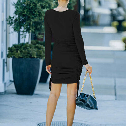 New style long sleeve v-neck sexy slim dress skirt for autumn wear