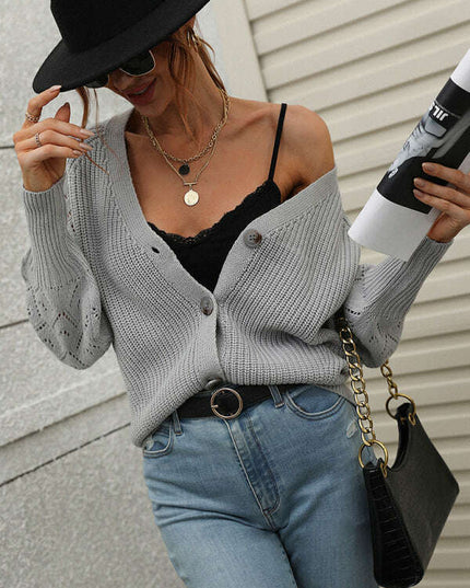 Single Breasted Solid Knit Cardigan Oversized Sweater
