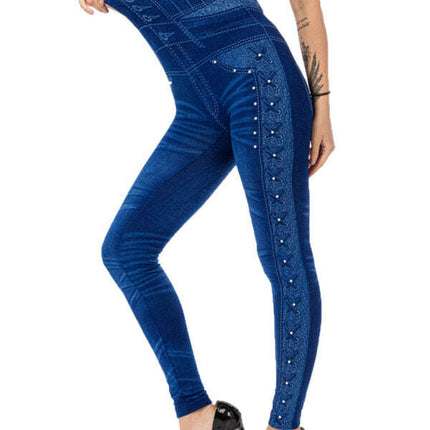 High waist beaded leggings stretch slim cropped pants