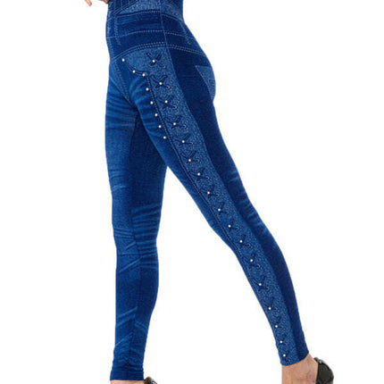 High waist beaded leggings stretch slim cropped pants
