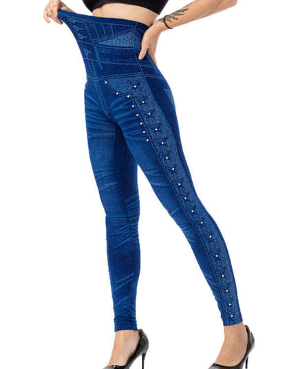 High waist beaded leggings stretch slim cropped pants