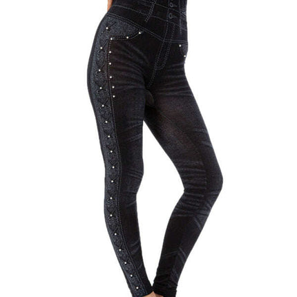 High waist beaded leggings stretch slim cropped pants
