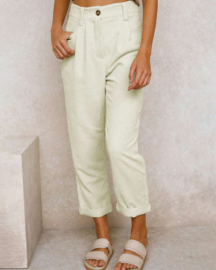 High Waist Lounge Pants Solid Color Corduroy Loose Straight Leg Trousers