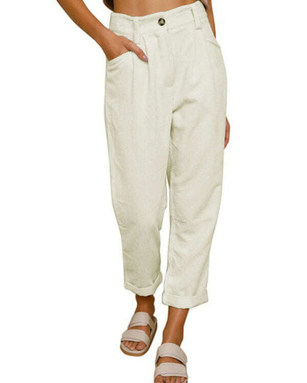 High Waist Lounge Pants Solid Color Corduroy Loose Straight Leg Trousers