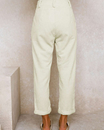 High Waist Lounge Pants Solid Color Corduroy Loose Straight Leg Trousers