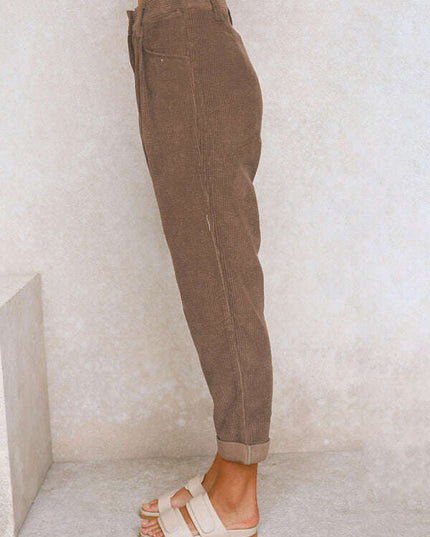 High Waist Lounge Pants Solid Color Corduroy Loose Straight Leg Trousers