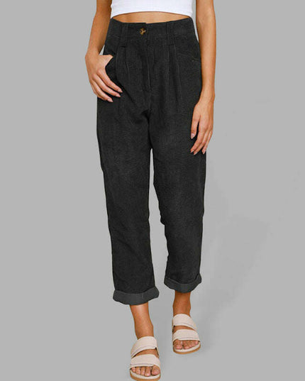 High Waist Lounge Pants Solid Color Corduroy Loose Straight Leg Trousers