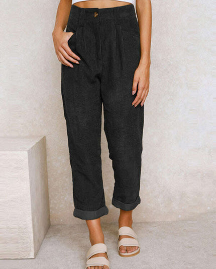 High Waist Lounge Pants Solid Color Corduroy Loose Straight Leg Trousers