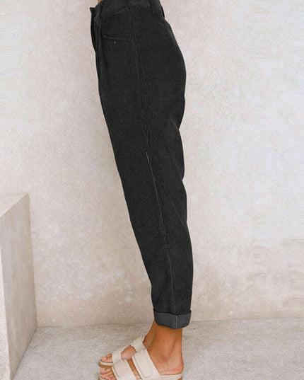 High Waist Lounge Pants Solid Color Corduroy Loose Straight Leg Trousers