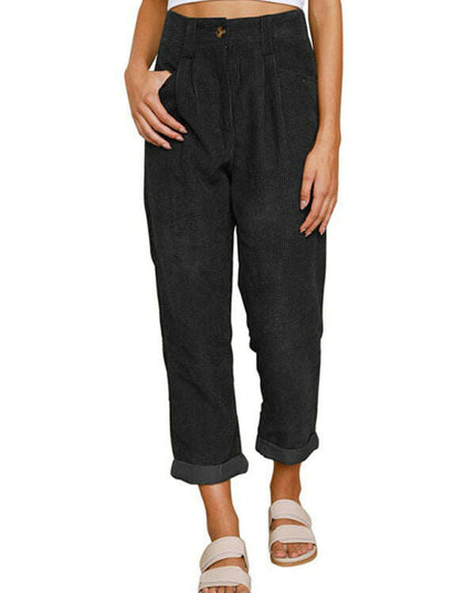 High Waist Lounge Pants Solid Color Corduroy Loose Straight Leg Trousers