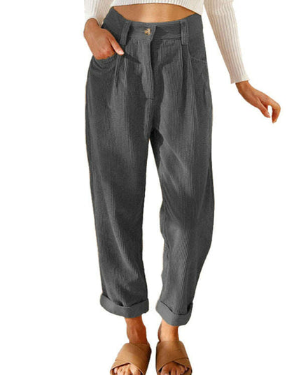 High Waist Lounge Pants Solid Color Corduroy Loose Straight Leg Trousers