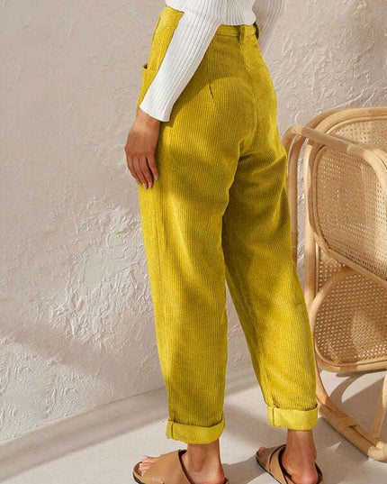 High Waist Lounge Pants Solid Color Corduroy Loose Straight Leg Trousers