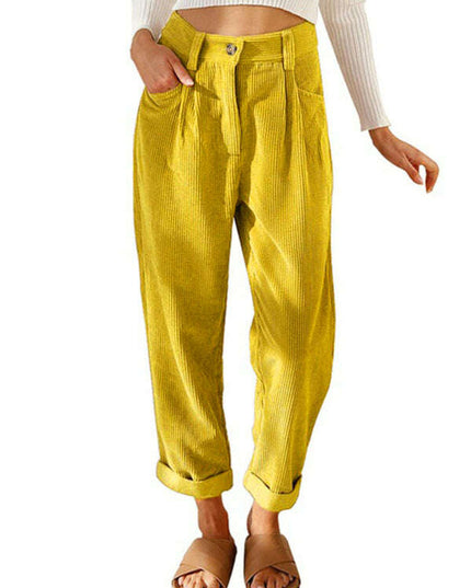 High Waist Lounge Pants Solid Color Corduroy Loose Straight Leg Trousers