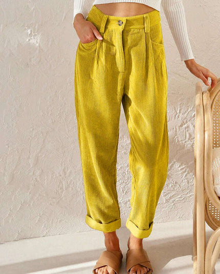 High Waist Lounge Pants Solid Color Corduroy Loose Straight Leg Trousers