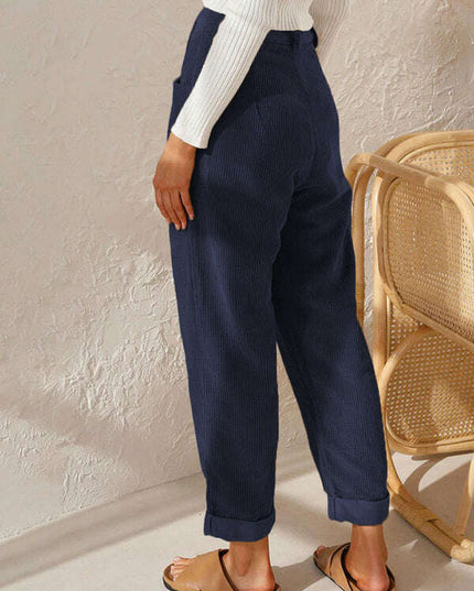 High Waist Lounge Pants Solid Color Corduroy Loose Straight Leg Trousers