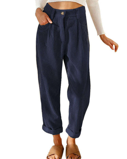 High Waist Lounge Pants Solid Color Corduroy Loose Straight Leg Trousers