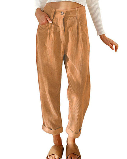 High Waist Lounge Pants Solid Color Corduroy Loose Straight Leg Trousers