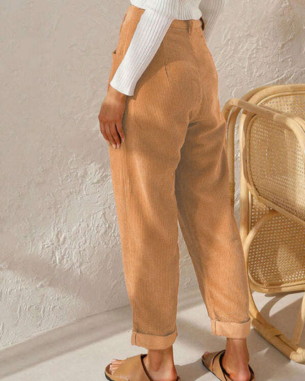 High Waist Lounge Pants Solid Color Corduroy Loose Straight Leg Trousers