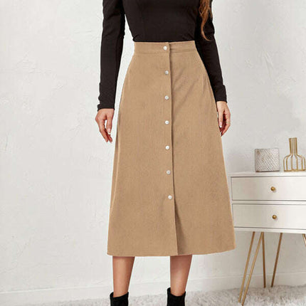 Corduroy Skirt Single Breasted High Waisted Skirt
