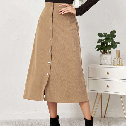 Corduroy Skirt Single Breasted High Waisted Skirt