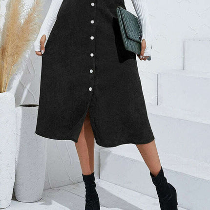 Corduroy Skirt Single Breasted High Waisted Skirt