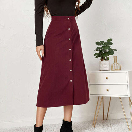 Corduroy Skirt Single Breasted High Waisted Skirt