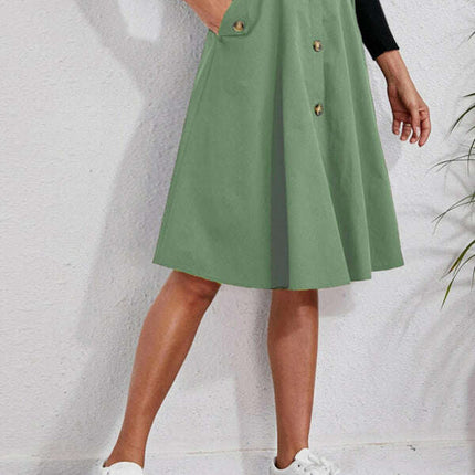 Women's Pocket Button Elegant Midi Skirt