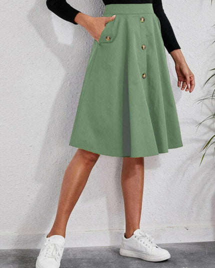 Women's Pocket Button Elegant Midi Skirt