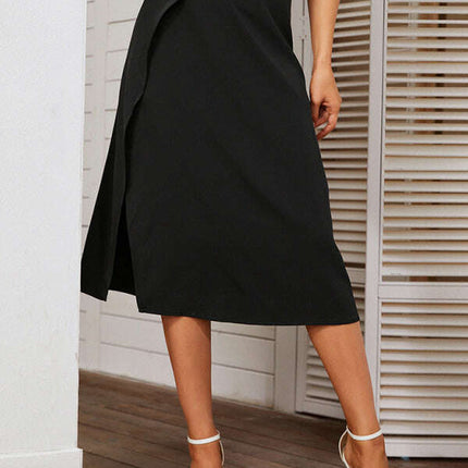 Women's slit simple solid color midi skirt