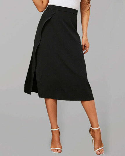 Women's slit simple solid color midi skirt