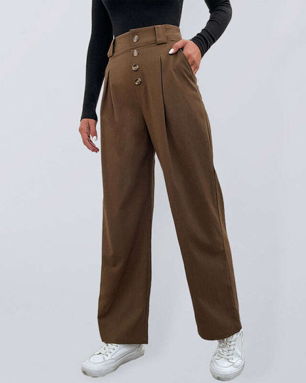 Women's casual all-match commuter wide-leg button-up trousers