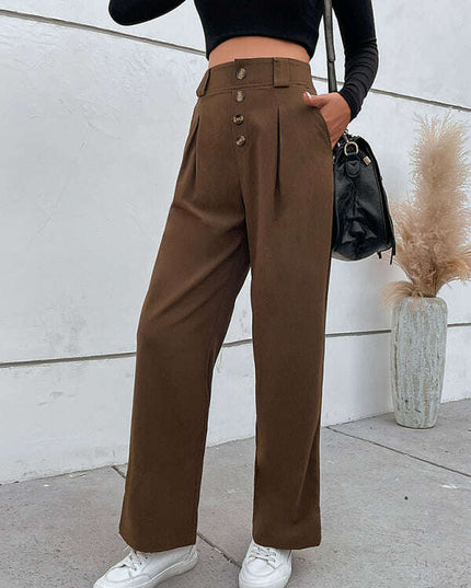 Women's casual all-match commuter wide-leg button-up trousers