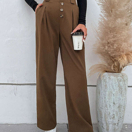 Women's casual all-match commuter wide-leg button-up trousers