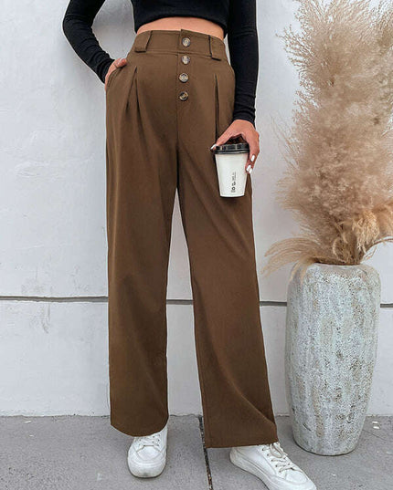 Women's casual all-match commuter wide-leg button-up trousers