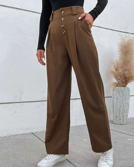 Women's casual all-match commuter wide-leg button-up trousers