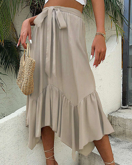 Women's woven lace irregular splicing mid-length skirt