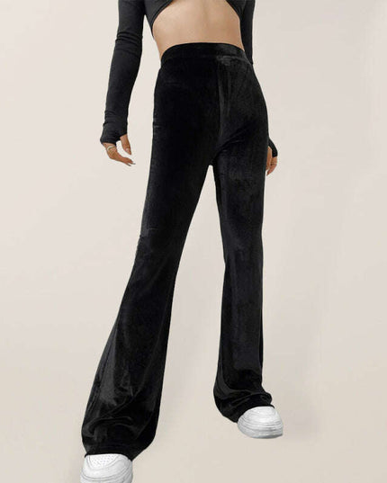 Women's velvet high waist flared casual trousers