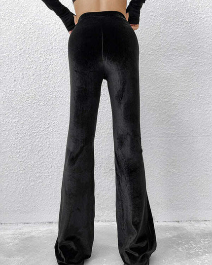 Women's velvet high waist flared casual trousers