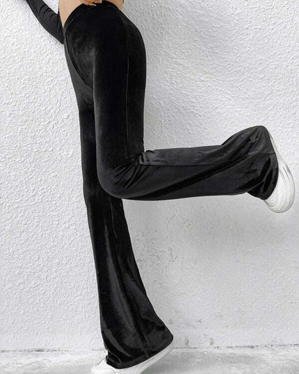 Women's velvet high waist flared casual trousers