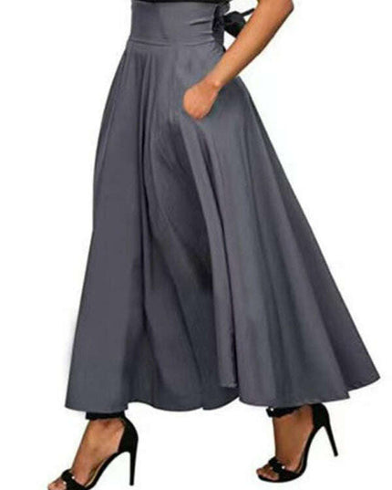 New style women's skirt solid color strap and ankle waist waist skirt
