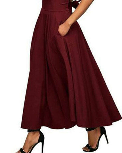 New style women's skirt solid color strap and ankle waist waist skirt