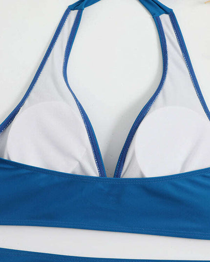 Swimsuit Women's Split High Waist Boxer Ties Printed Solid Color Stitching Bikini