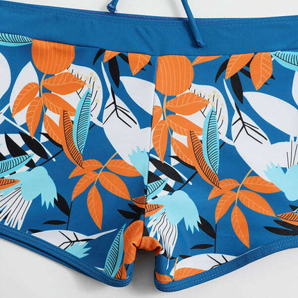 Swimsuit Women's Split High Waist Boxer Ties Printed Solid Color Stitching Bikini